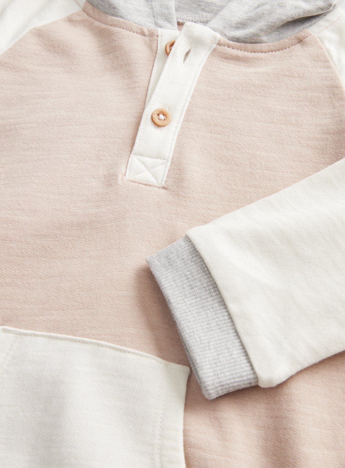 Beige Colour Block Jersey Hoodie & Joggers 3-6 months - Image 2 thumbnail